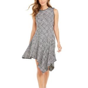 Rarely worn Taylor Women's Plaid Asymmetrical-Hem A-Line Dress White